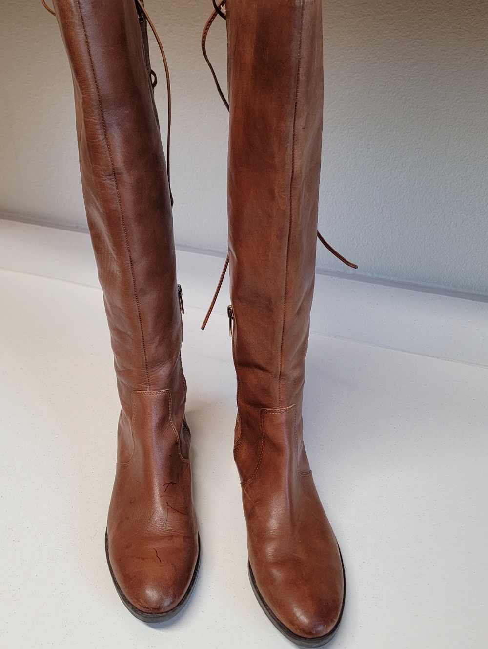 Vince Camuto Tall Leather Riding Boots - Cognac Brown